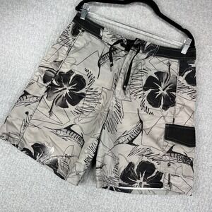 AFTCO Fly Fishing Board Shorts Men 30-32 Marlin Hibiscus Bluewater Swim Trunks